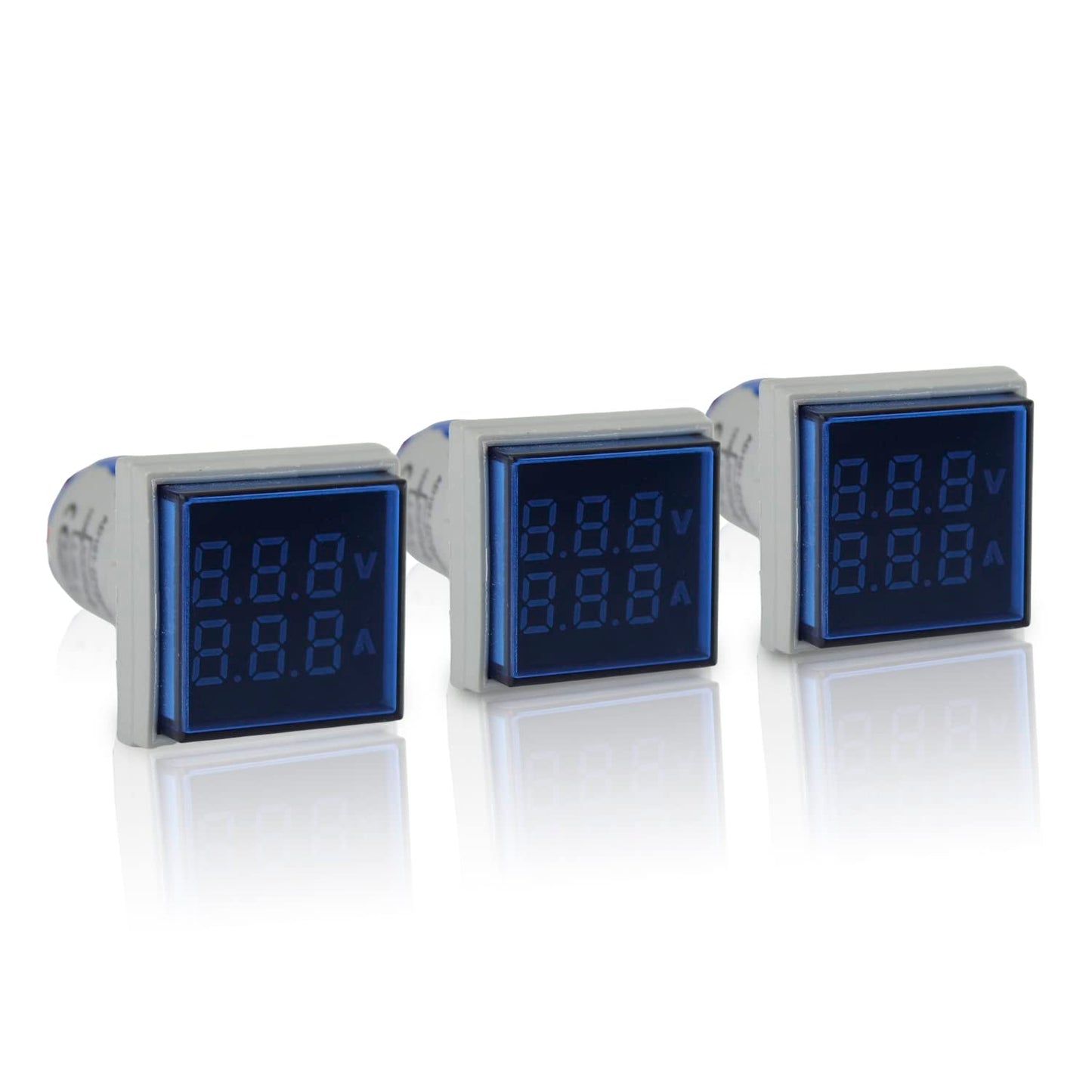 LED Voltage Display Panel Mount Volt Amp Meter, AD101-22VAMS 22mm Square Voltmeter and Ammeter, AC50-500V Voltage and 0-100A Current Meter, Blue (3 Pack)