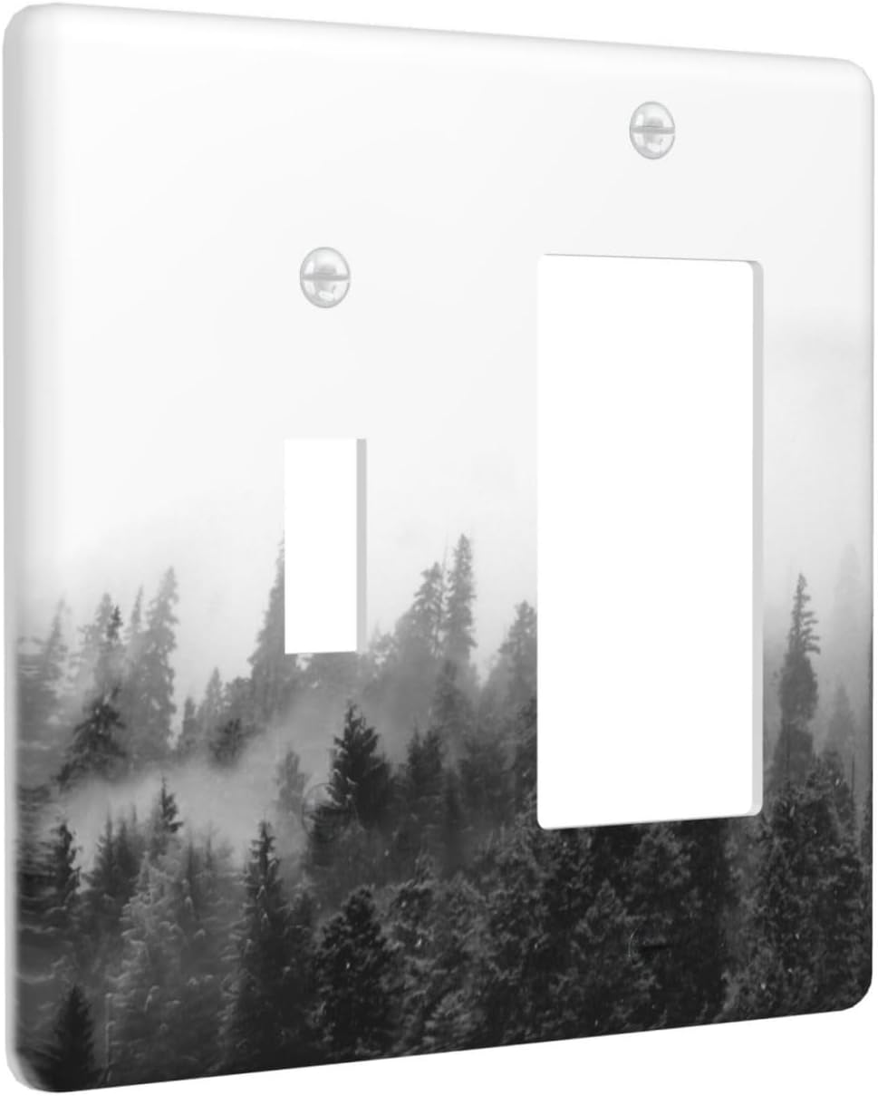Outlet Covers Fores Black White Landscape Misty Woods 1 Toggle 1 Rocker Combination Decorative Wall Plate Electrical Switch Plates Light Switch Cover Plate For Farmhouse Cabin Decor