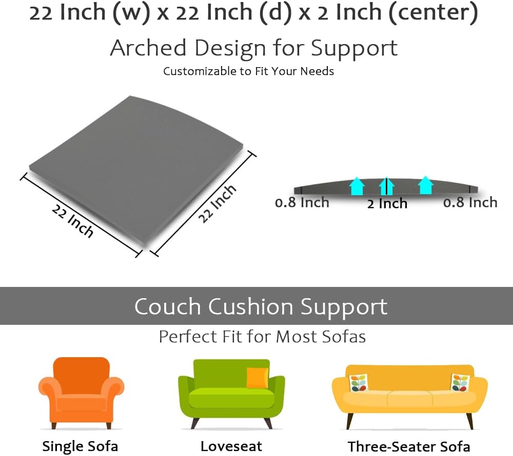 Couch Cushion Supports for Sagging Seat 22'' x 22'' High Density 40D Curved Foam Sofa Cushion Support Under The Saggy Pads Firmer Foam Lifters for Saggy Couch (Grey (Set of 1), 22 Inch * 22 Inch)