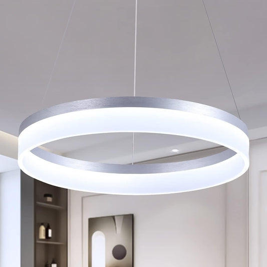 Buccleuch Dimmable 3-Ring LED Chandelier, Height Adjustable Modern Silver Pendant Light, ETL-Certified Flush Mount Acrylic Ceiling Light for Dining Room Living Room Bedroom Foyer, 3000K-6500K