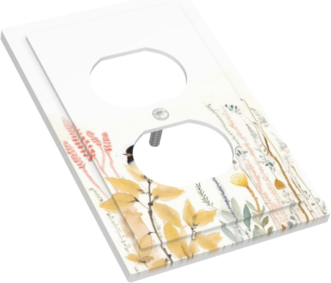 Outlet Covers Colorful Floral Watercolour Cuddly Bird 1 Gang Duplex Light Switch Cover Decorative Switch Plates Electrical Receptacle Faceplate Wall Plate For Bed Room Living Room Decor