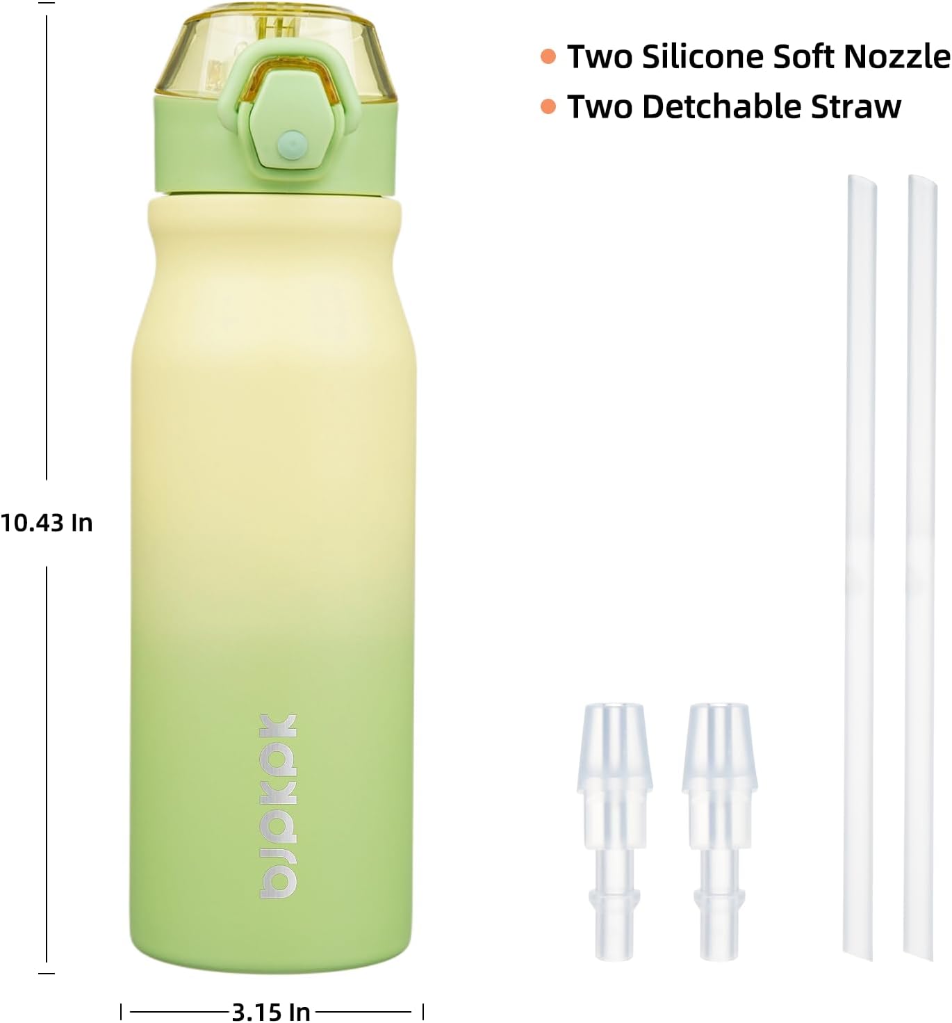 BJPKPK Stainless Steel Insulated Water Bottle with Straw Lid 25oz Reusable Metal Thermal Flask Bottles Keep Cold and Hot,Lime
