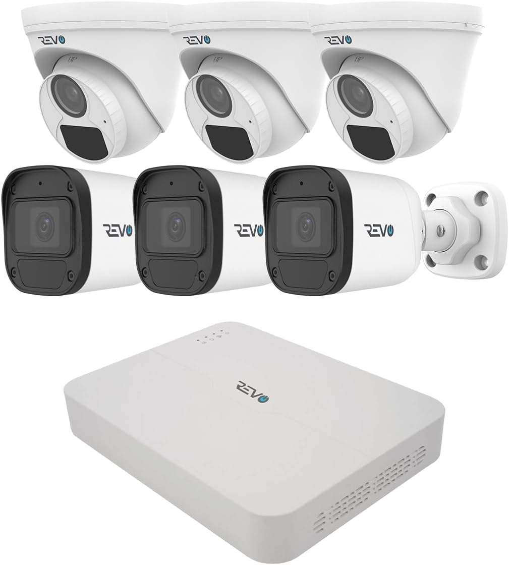 Revo Ultra Blue Series 8CH 4K POE H.265 NVR, 2TB & 6X 5 Megapixel Indoor/Outdoor IR Cameras with Built-in Mic – Remote Access Via Pc, Mac & Phone (No Monthly Fee)