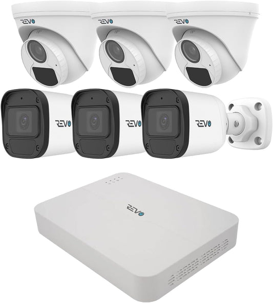 Revo Ultra Blue Series 8CH 4K POE H.265 NVR, 2TB & 6X 5 Megapixel Indoor/Outdoor IR Cameras with Built-in Mic – Remote Access Via Pc, Mac & Phone (No Monthly Fee)