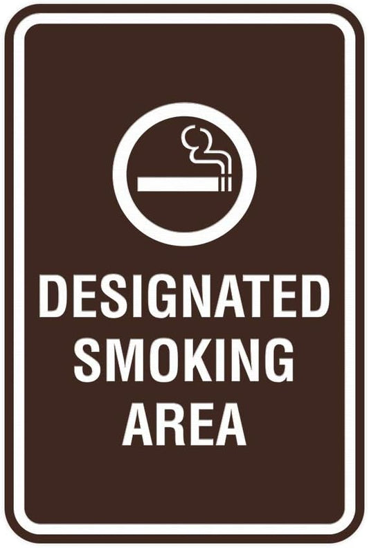 Signs ByLITA Portrait Round Designated Smoking Area Sign with Adhesive Tape, Mounts On Any Surface, Weather Resistant, Indoor/Outdoor Use (Dark Brown) - Medium