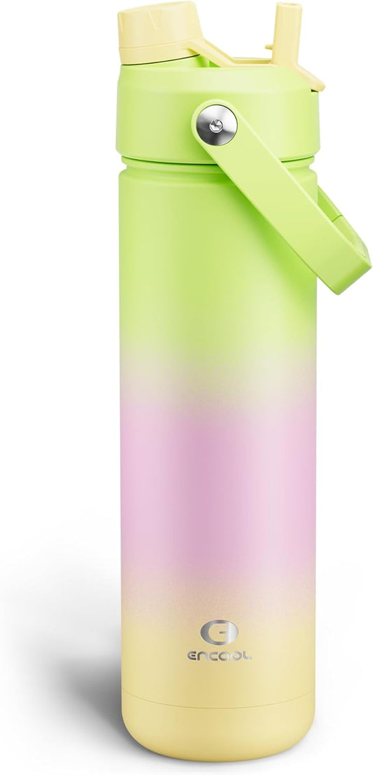 ENCOOL Insulated Water Bottle with Straw Stainless Steel Water Bottle, Leak-Proof, BPA-Free, Double Wall Vacuum Keeps Cold for 24 Hours for Sports, Travel, School (26 oz, Morning Dew)