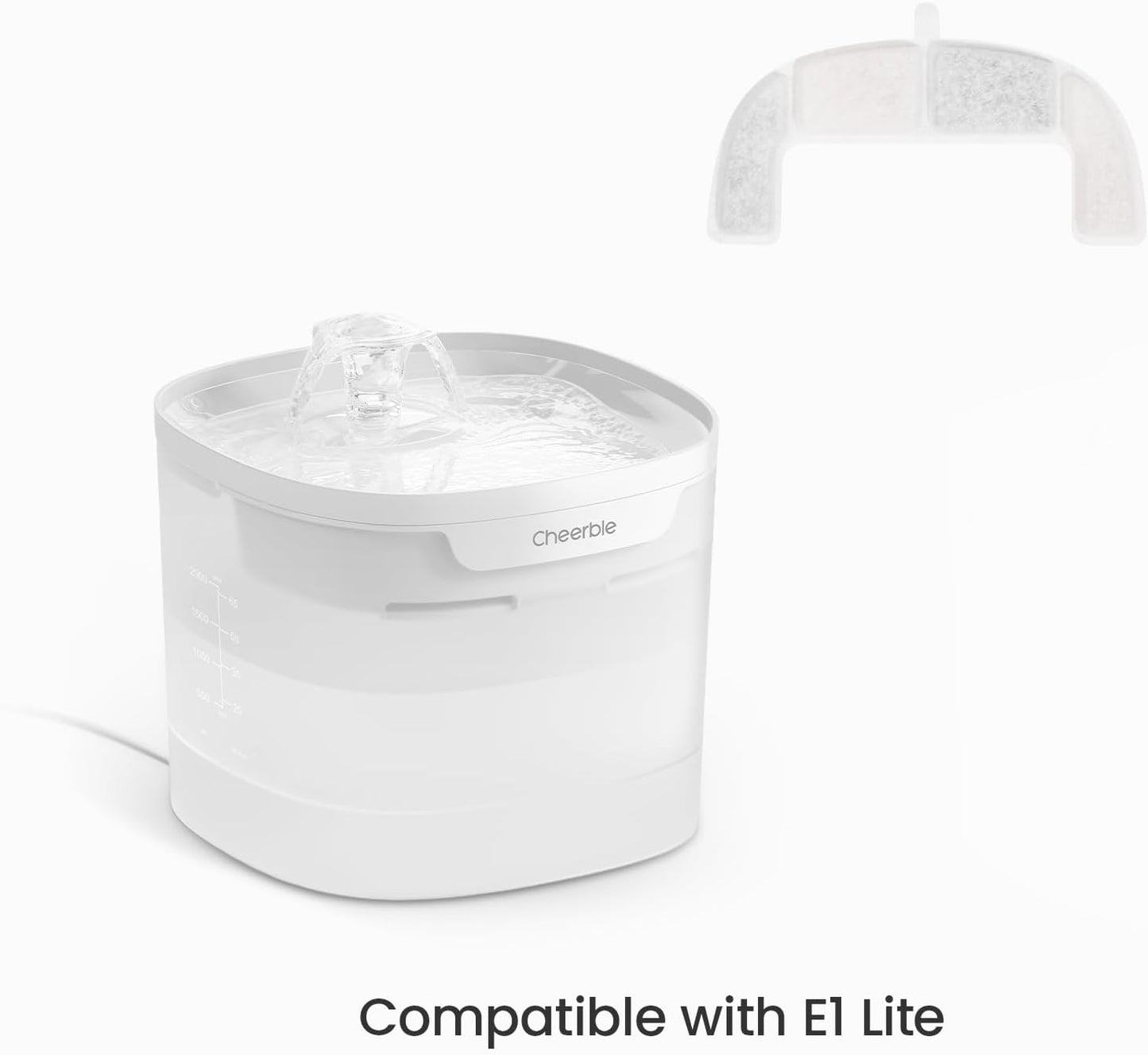 Cheerble Pumpless Cat Water Fountain, 2L/67oz Automatic Pet Fountain, Elfin E1 Lite Cat Fountain for Drinking, MagDrive™ Technology, Continuous Flow Mode, BPA-Free (White, 8 Filters)