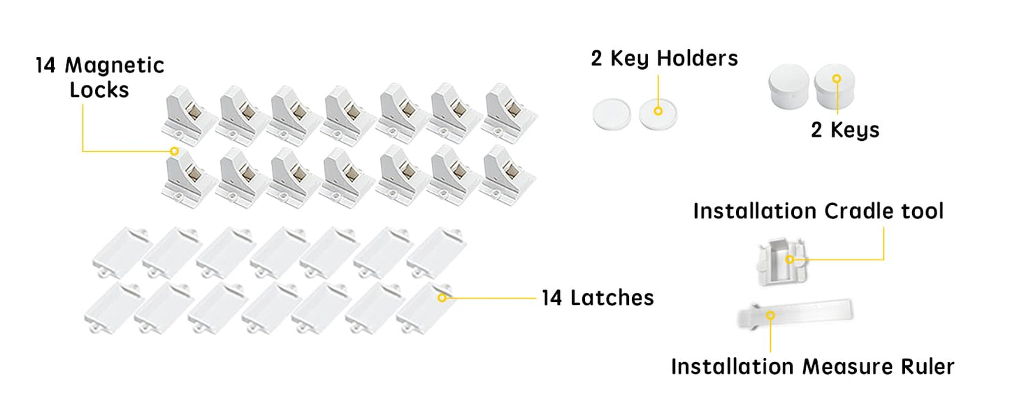 Vmaisi Magnet Cabinet Locks for Babies (14 Locks and 2 Keys)