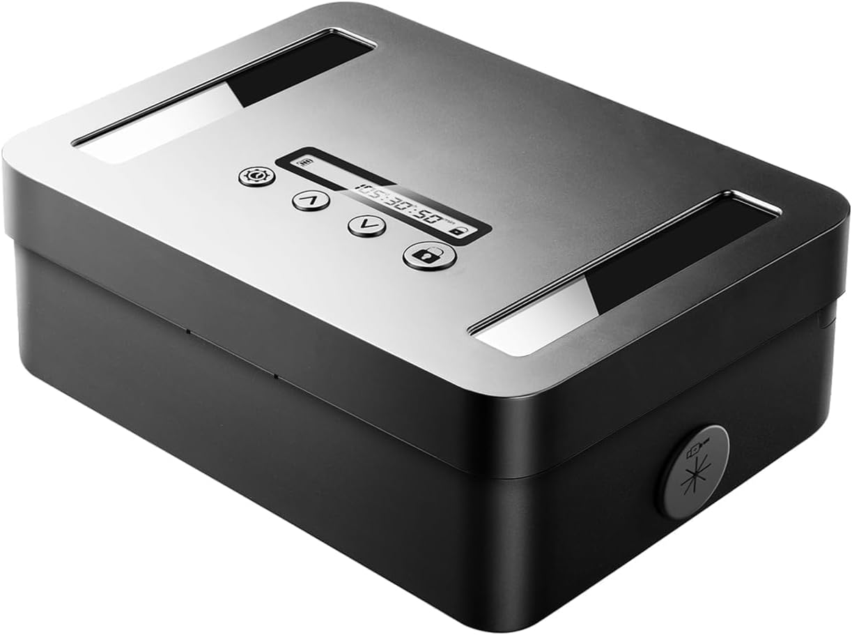 Vaydeer Metal Time Lock Box, Phone Lock Box with Timer, Timed Locking Safe, Self-Control Container with USB C Charge,Child Lock, Audio Prompt, Time Release Storage Locker for Phone/Medicine
