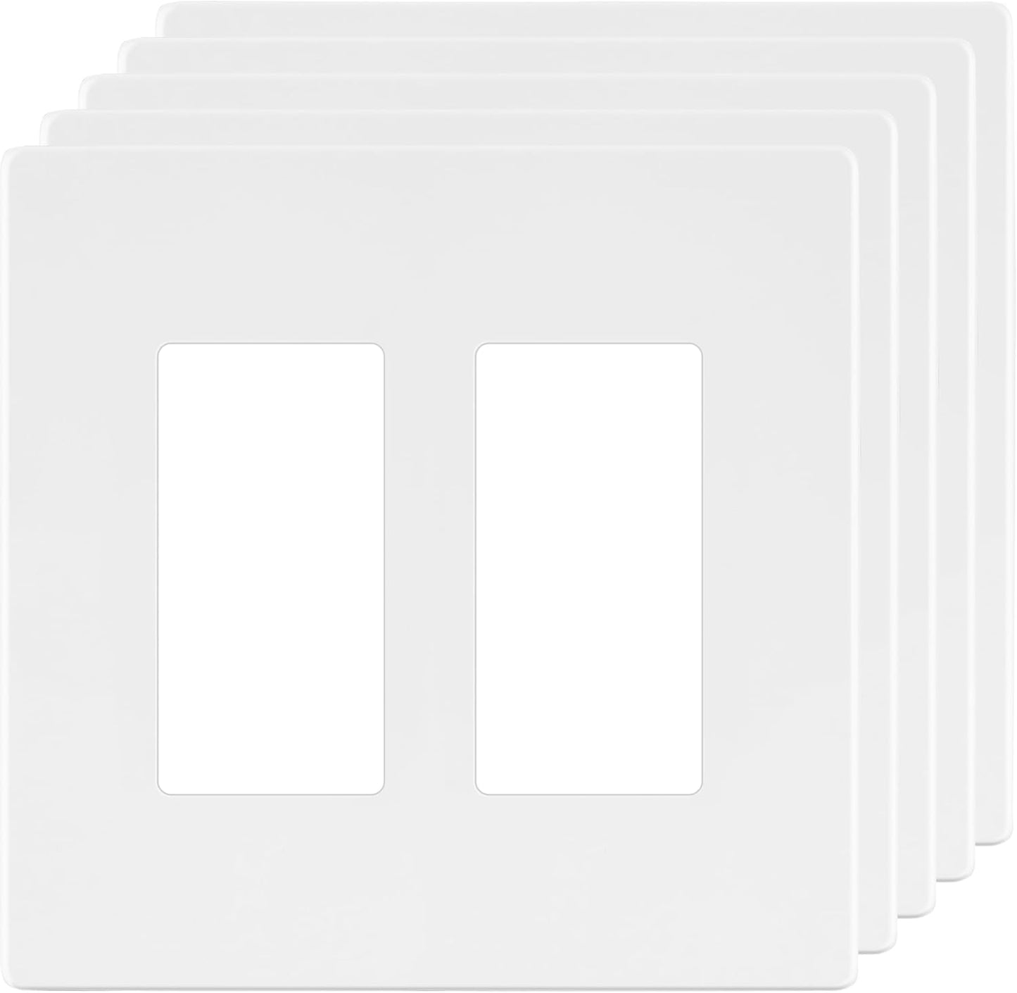 LIDER Matte Finish Double Decorator Switch Cover, Screwless Wall Plate, Mid-Size 2-Gang 4.88" x 4.92", Unbreakable Polycarbonate Thermoplastic, UL Listed, LSWP-32M-W5P, White, 5 Pack