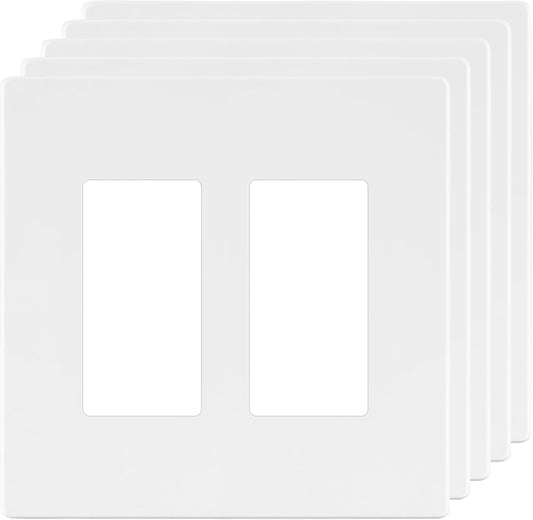 LIDER Matte Finish Double Decorator Switch Cover, Screwless Wall Plate, Mid-Size 2-Gang 4.88" x 4.92", Unbreakable Polycarbonate Thermoplastic, UL Listed, LSWP-32M-W5P, White, 5 Pack
