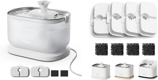 PETLIBRO Cat Water Fountain + PETLIBRO Genuine 4 Packs Filters, Cat Fountain Indoor Stainless Steel Tray, 2.5L/84oz Wireless Pump Pet Water Fountain, Cat Water Dispenser with Two Flow Modes