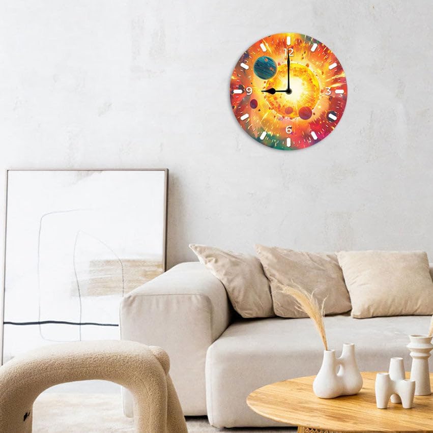 10 in Cosmic Connection -4 Wood Wall Clock – Digital Time Display, Smart Home Compatible for Bedside or Workspace