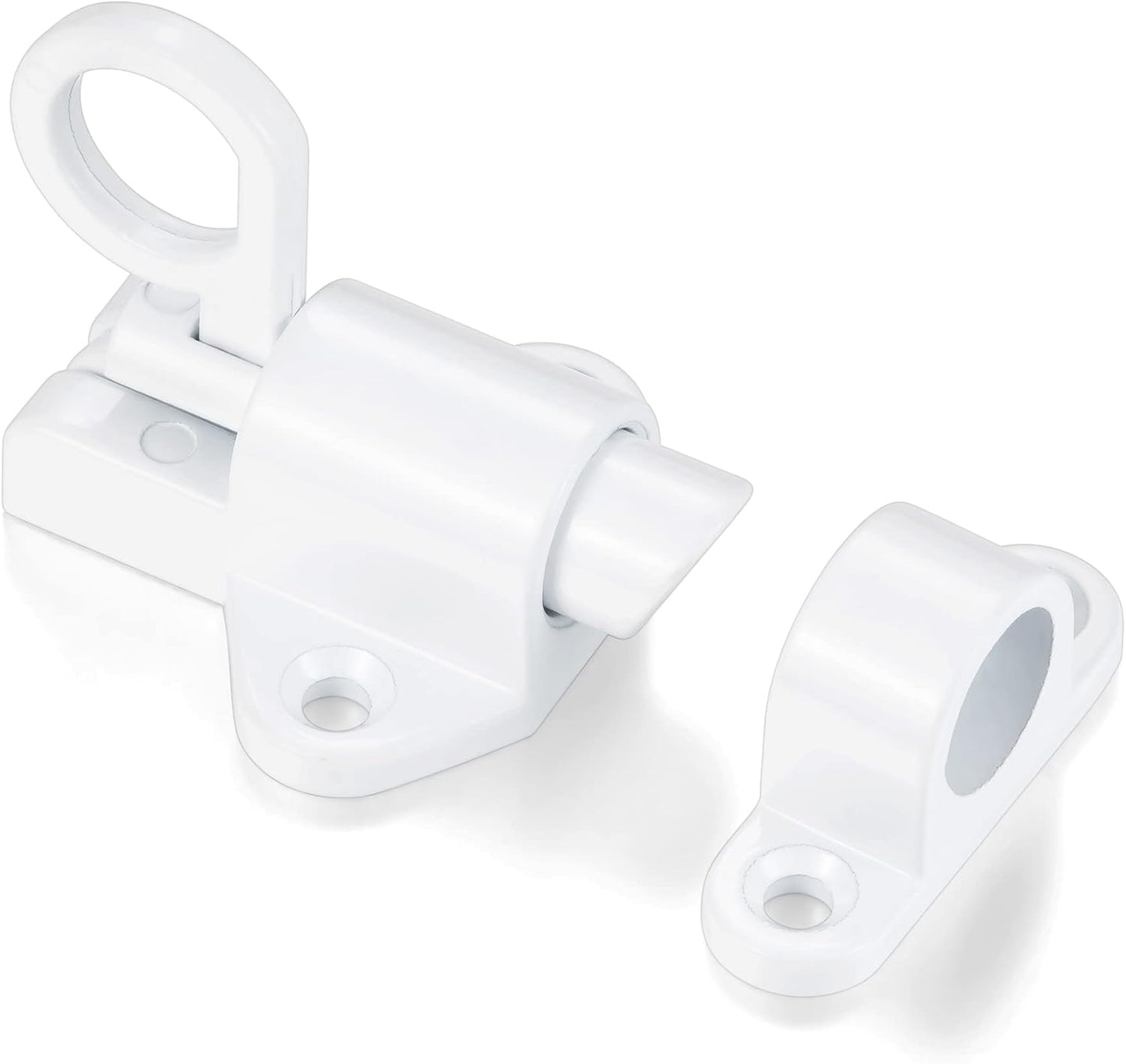 10 Packs Self-Closing Latches，White Spring Door Lock，Resilient Bolt Latch Aluminum Alloy Safety Automatic Spring Barrel Slide Door Lock with Screws,Used for Gate,Window and Cabinet etc