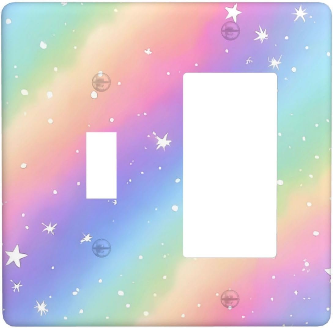 Decorative Outlet Covers Pink Blue Purple Iridescent Rainbow 2 Gang Light Switch Cover Plate Single Toggle 1 Rocker Wall Plates for Electrical Outlets Switch Plate Covers for Home Decor
