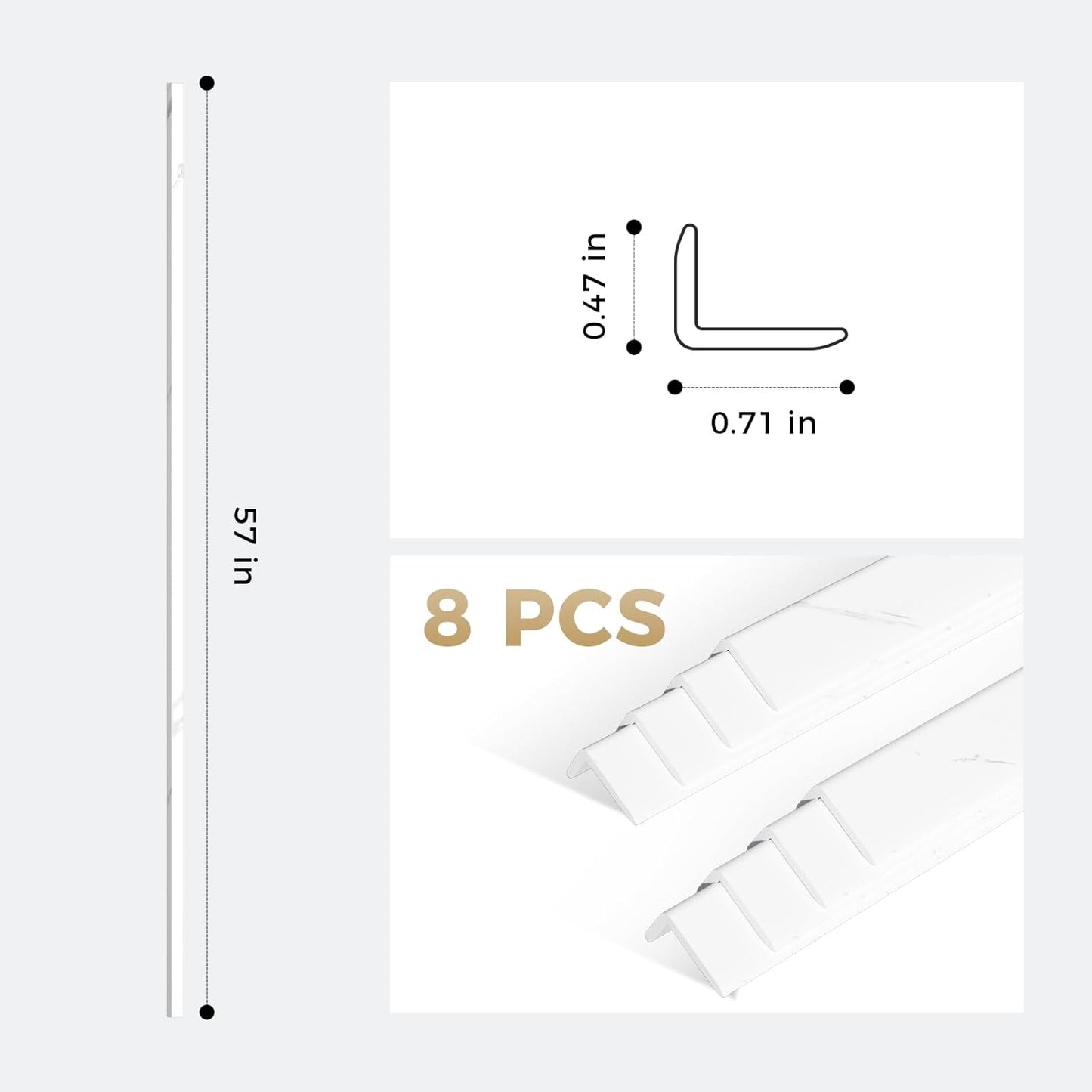 OUZUGIE 8-Pack 57 Inches, WPC Slat Wall Panel Trim,Corner Guard for Low Grille (White)