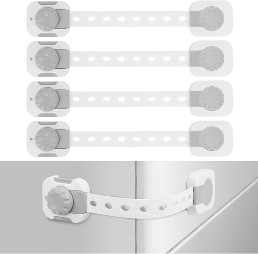 Songaa Child Safety Cabinets Strap Locks 4 Pack - Adjustable Baby Proofing Cabinet Latches for Drawers, Oven, Dishwasher, Fridge, Toilet Seat, Trash Can, with 3M Adhesive Pads - Gray