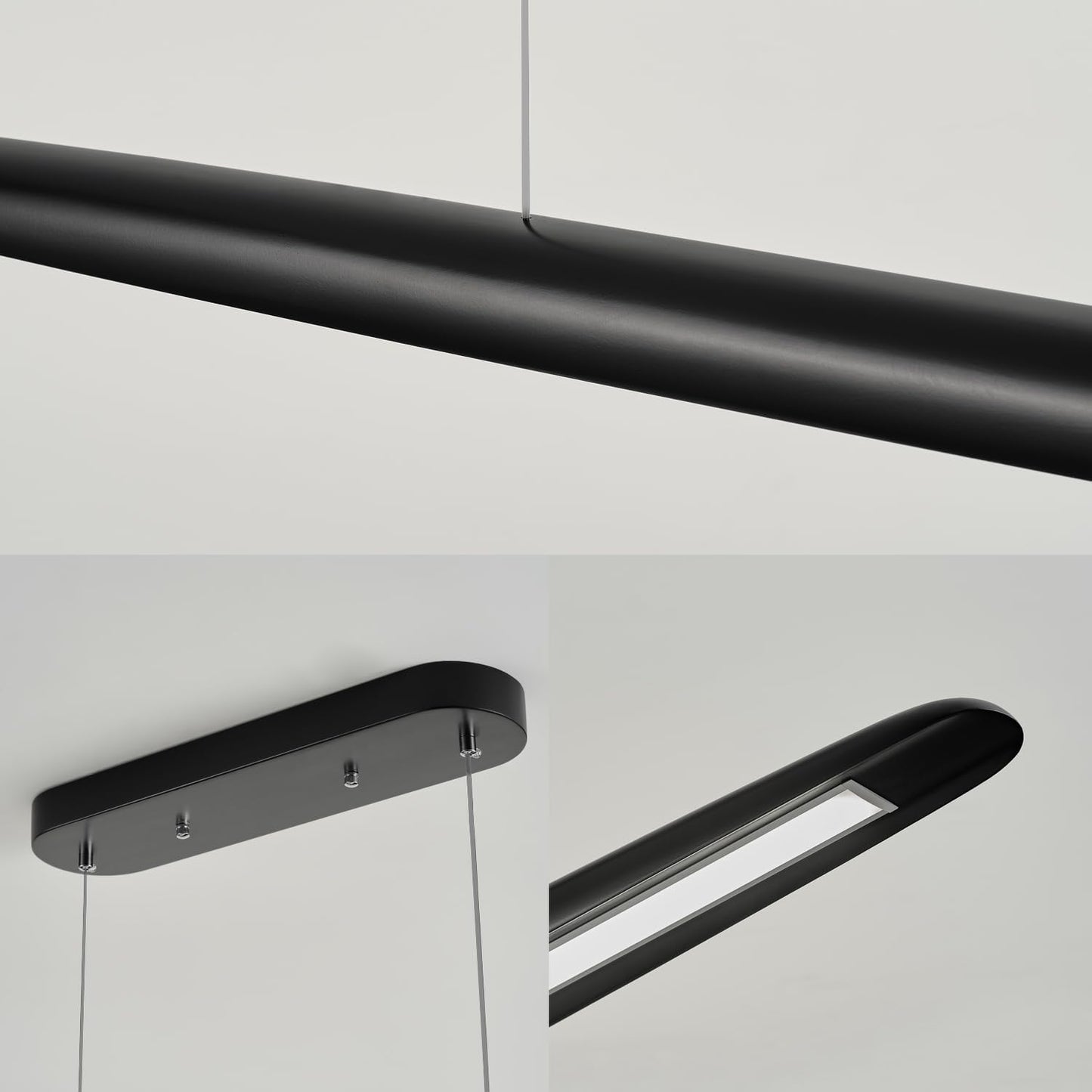 71" Wood Linear Pendant Light Black Linear Pendant Dinning Room Hanging Lights LED Dimmable Chandeliers 50w for Dining Room Pool Table Lights Kitchen Island Light Black