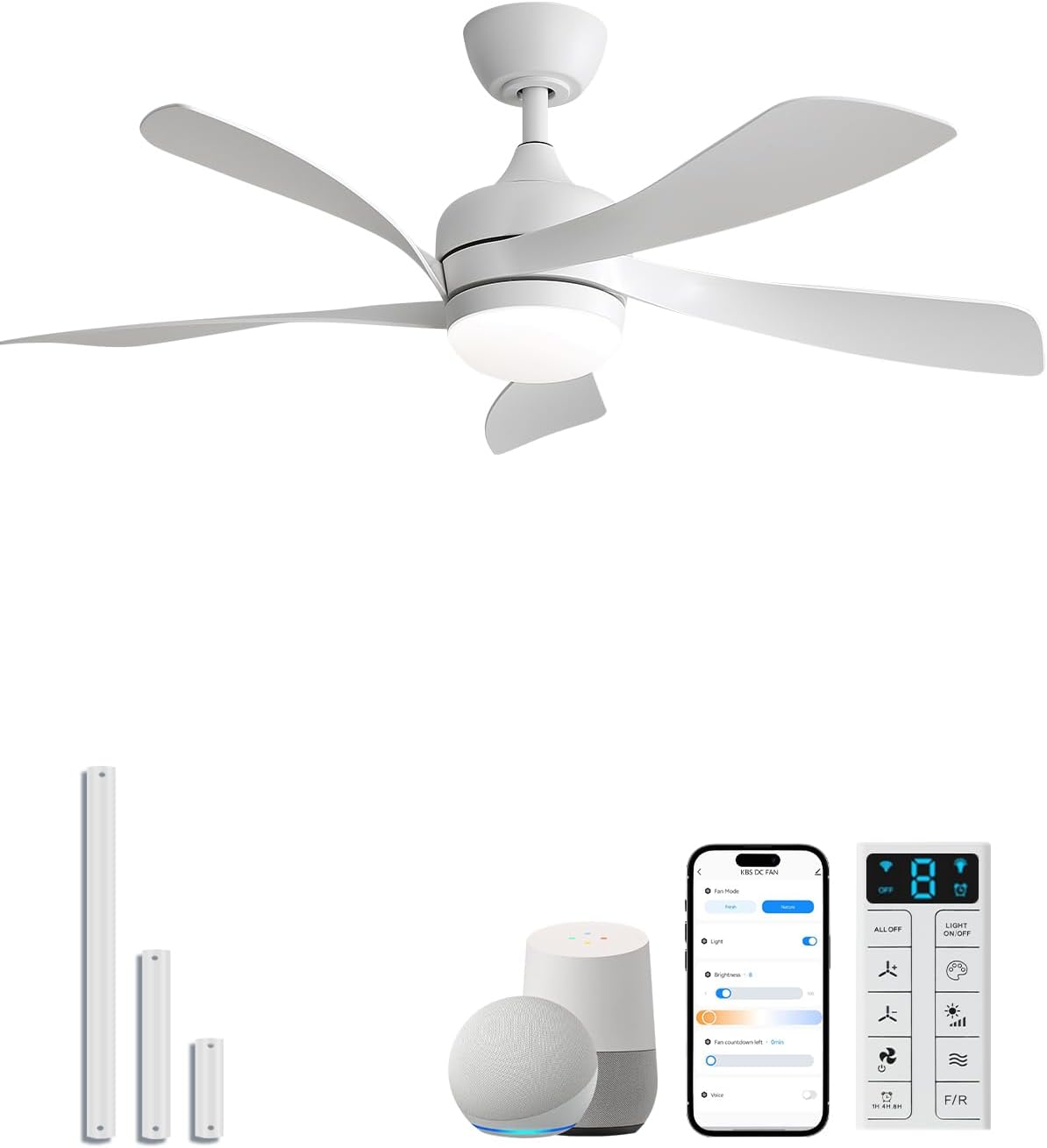 Sofucor 45" Smart Ceiling Fan, Indoor/Outdoor White Ceiling Fans with Lights and Remote, Works with Alexa/Google/App, 3-Color Light 6-Speed Timing Reversible DC Motor for Bedroom Living Room Patio