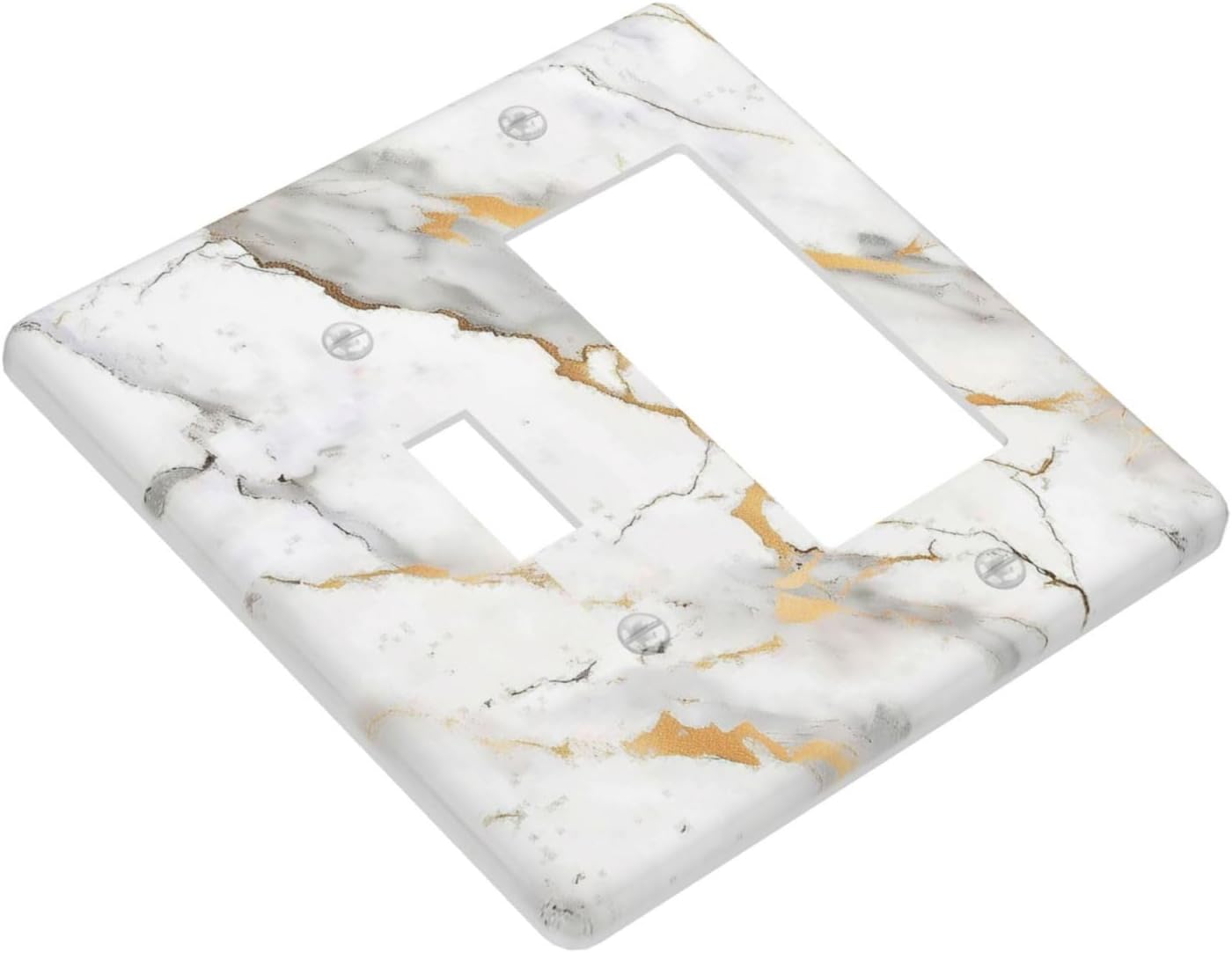 Outlet Covers Marbling Style White Background Gold Gray Stripes 1 Toggle 1 Rocker Combination Decorative Wall Plate Electrical Switch Plates Light Switch Cover Plate For Bathroom Kitchen