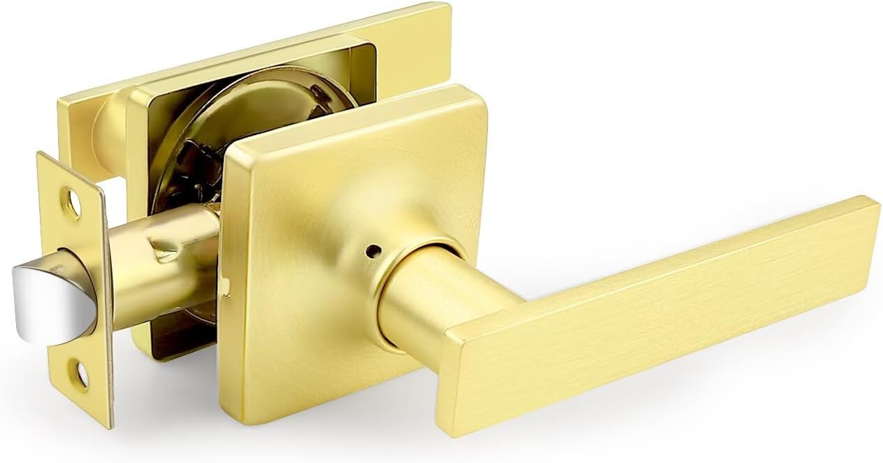 GOBEKOR 2 Pack Gold Door Handles Interior,Heavy Duty Passage Door Handles Interior Door Levers for Hallway and Closet, Modern Sleek Round Door Locks