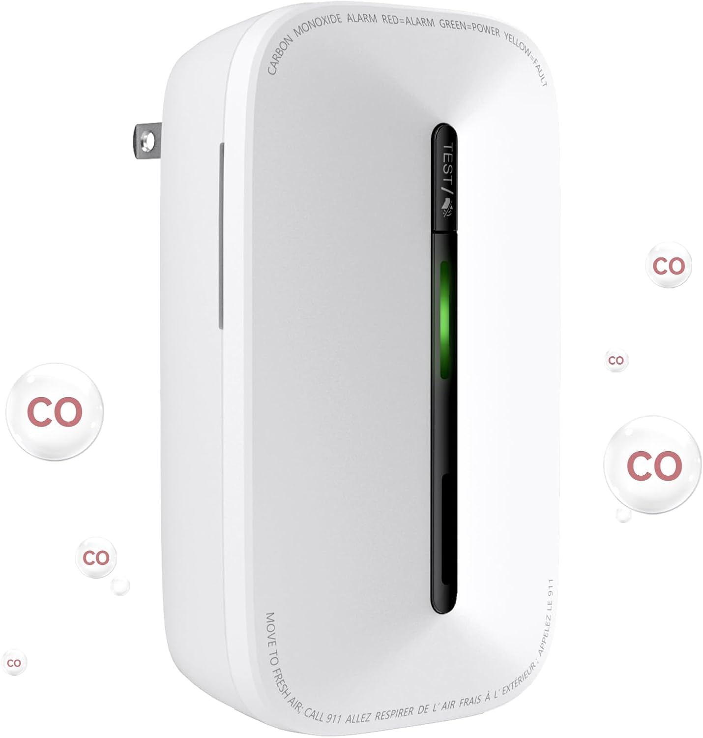 Carbon Monoxide Detectors Plug in, 10-Year Battery Powered CO Detector with Breathing Light, Portable Traval Carbon Monoxide Alarm for Home/Office/RV, 1Pack