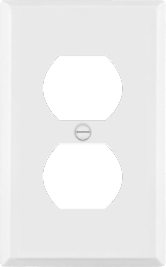 ENERLITES Duplex Receptacle Metal Wall Plate, Outlet Cover, Corrosion Resistant, Standard Size 1-Gang 4.50" x 2.76", Powder Coated Stamped Steel, 7721-WM, White Matte