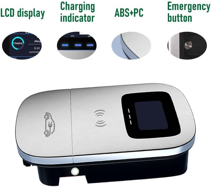 Smart EV Level 2 Charger, Electric Vehicle Charging Station, 110V-240V 32A Home Charger with LCD Display, Type 1 SAE J1772 Wall Connector, Hardwired Charger for Electric Car