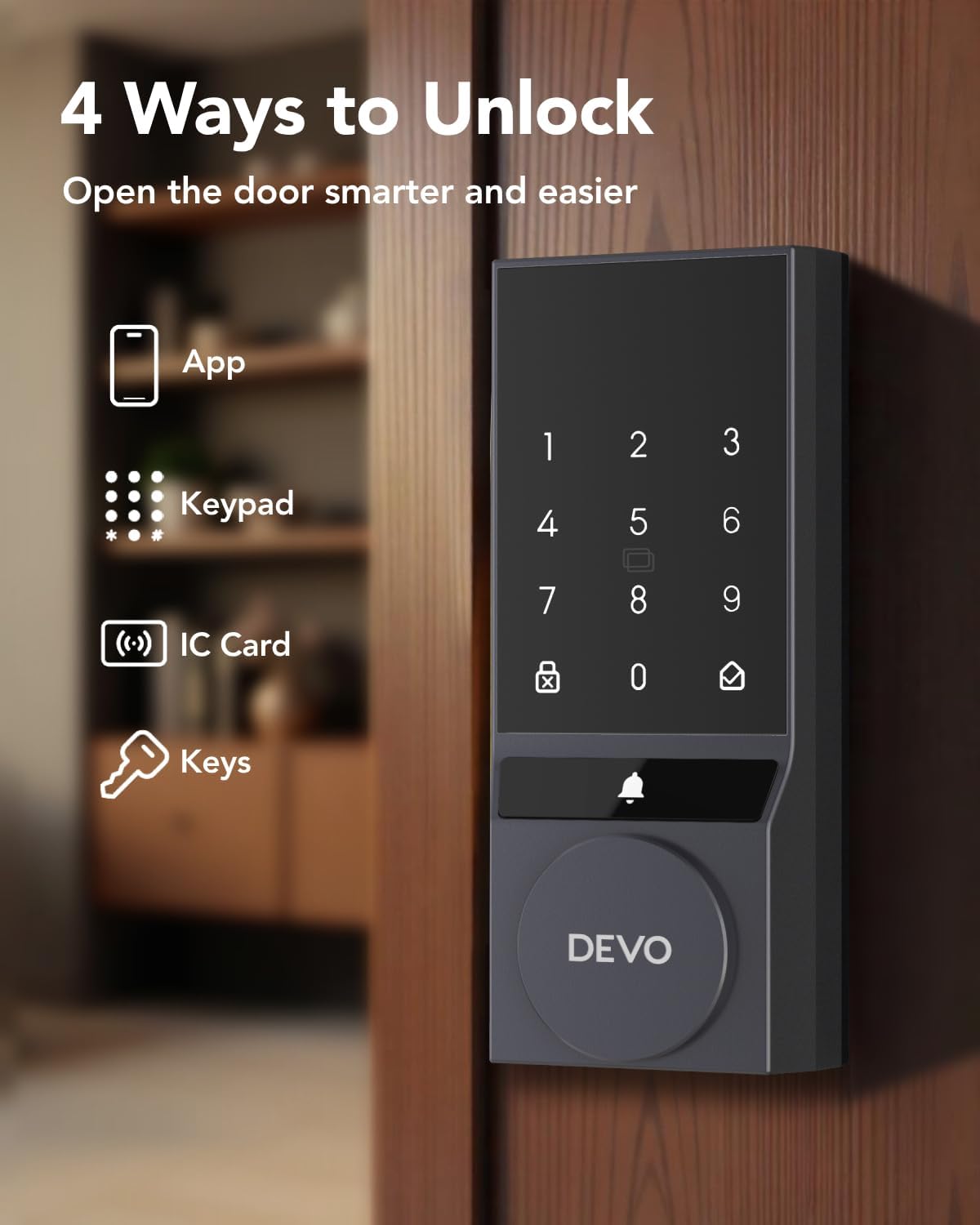Devo G4 Smart Locks for Front Door, Keyless Entry Door Lock, Deadbolt Smart Lock, App Control, Built-in Bluetooth, Touchscreen Keypad, 8 Months Battery, IP54 Waterproof, Auto Lock, Easy Installation