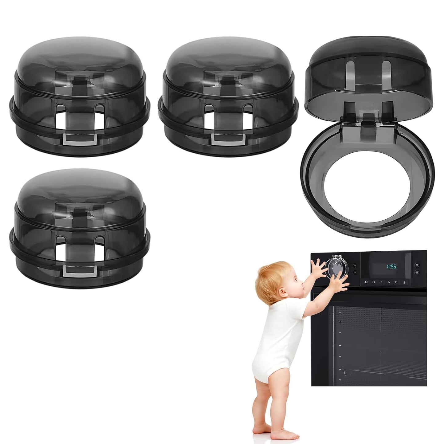Gas Stove Knob Covers – Heat-Resistant Baby Proof Stove Knob Covers, Universal Size Gas Stove Knob Locks, Stove Child Proof Knobs with Adhesive, Stove Safety Guard for Kids Toddler Pet(4 Pack)