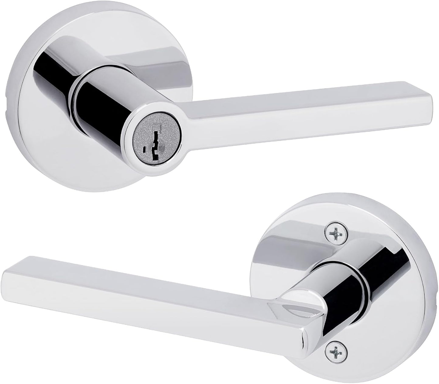 Kwikset Halifax Keyed Storeroom Entry Door Handle with Lock and Key, Secure Keyed Reversible Lever Exterior, for Front Entrance and Bedrooms, Polished Chrome, Pick Resistant Smartkey Rekey Security