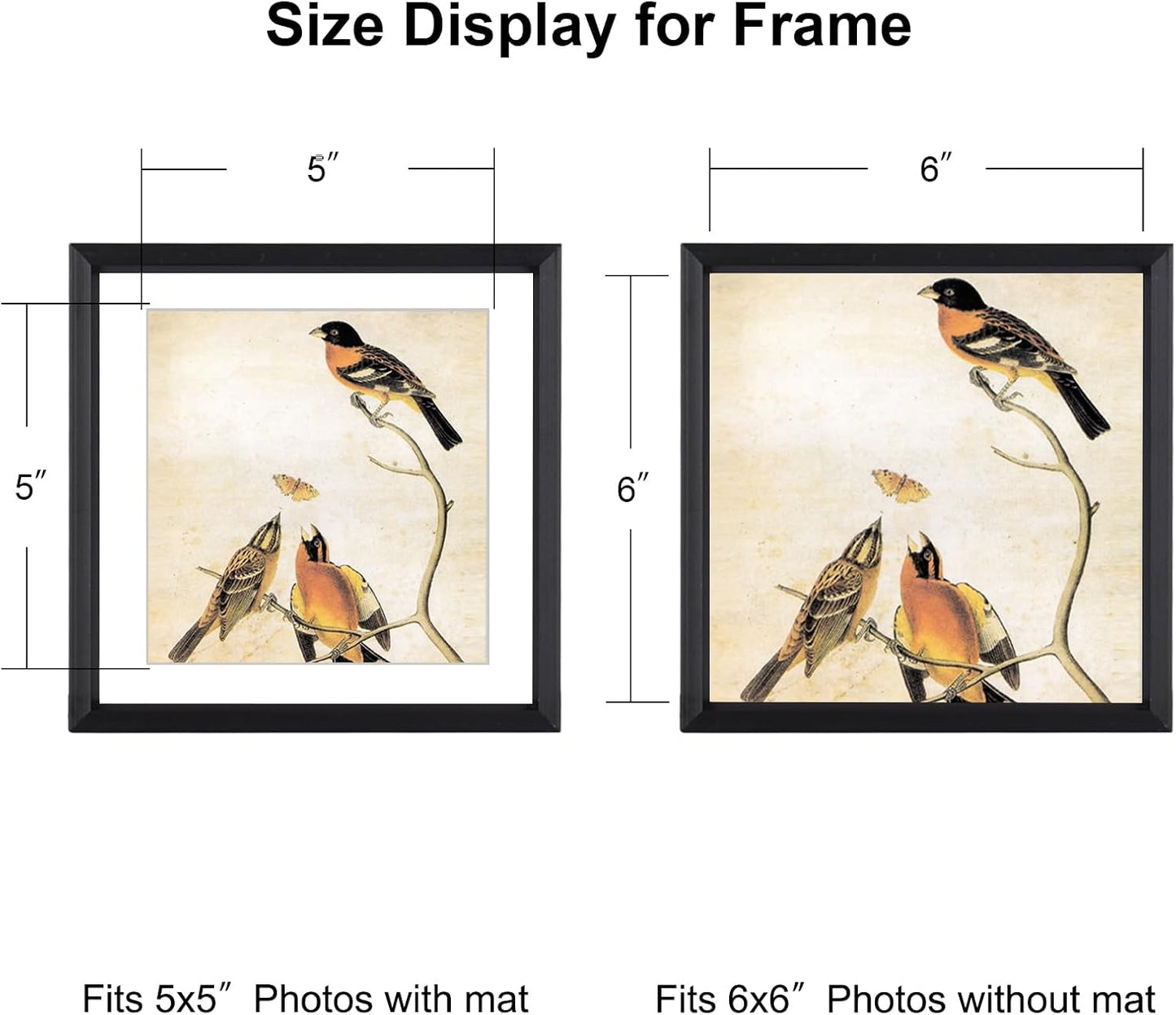 6x6 Picture Frame, Black Metal Photo Frames with HD Glass, Fits 5x5 with Mat or 6 x 6 without Mat, Display for Wall and Table, 1 Pack