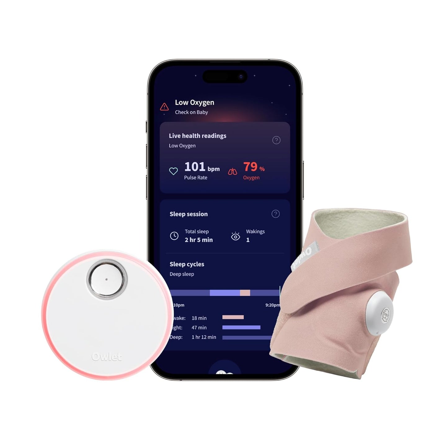 Owlet Dream Sock - FDA-Cleared Smart Baby Monitor - Track Live Pulse (Heart) Rate, Oxygen in Infants - Receive Notifications - Dusty Rose