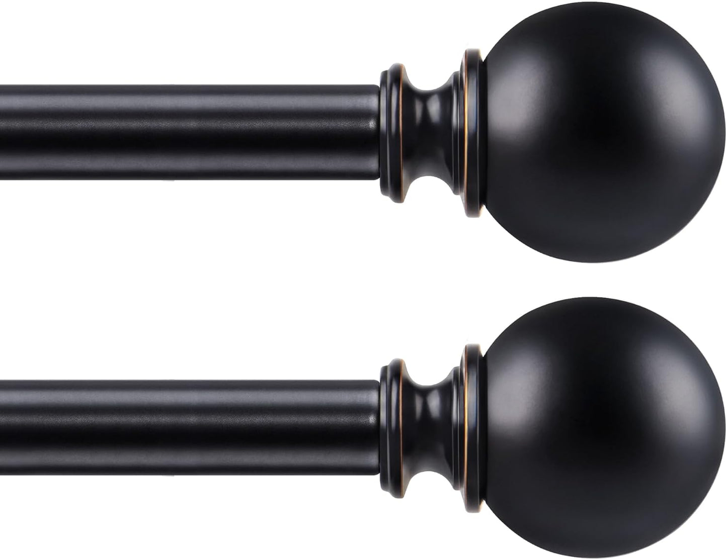 KAMANINA 2 Pack Curtain Rods 32 to 58 Inch (2.6-4.8ft), 7/8 Inch Single Heavy Duty Curtain Rods for Windows Adjustable Decorative Drapery Rod with Round Finials, Black