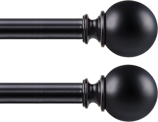 KAMANINA 2 Pack Curtain Rods for Windows 48 to 84 Inch (4-7ft), 7/8 Inch Single Heavy Duty Window Curtain Rod Adjustable Decorative Drapery Rods with Round End, Black