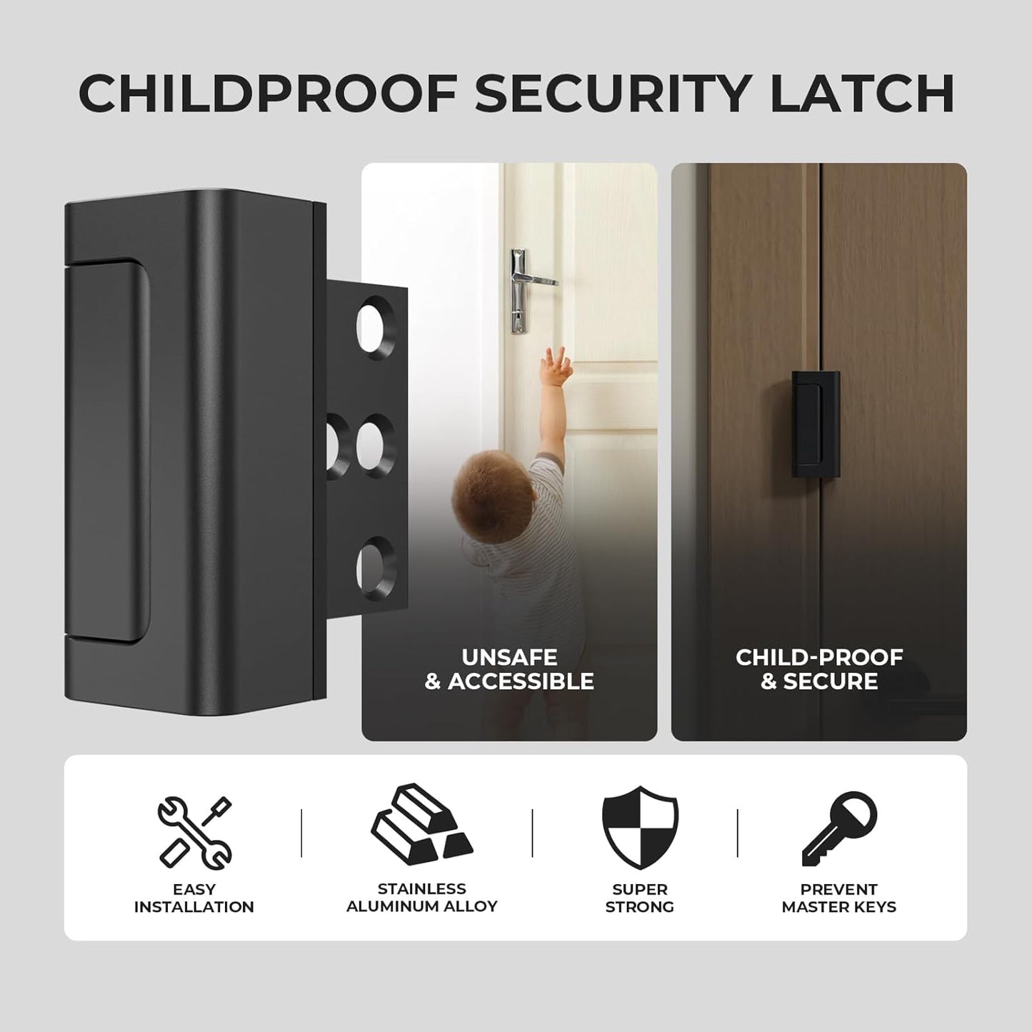 6Pack Home Security Door Reinforcement Lock Childproof, Door Locks for Kids Safety, Door Lock Latch Stopper for Front Door Inside Top of Door, Aluminum Construction Finish