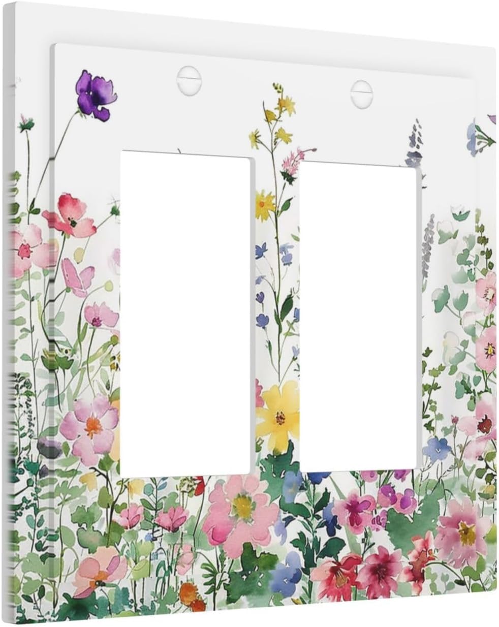 Decorative Outlet Covers Boho Colorful Flowers Plant Rustic Wildflower 2 Gang Double GFCI Rocker Electrical Wall Panels Light Switch Cover Plate for Bed Room Bathroom Decor