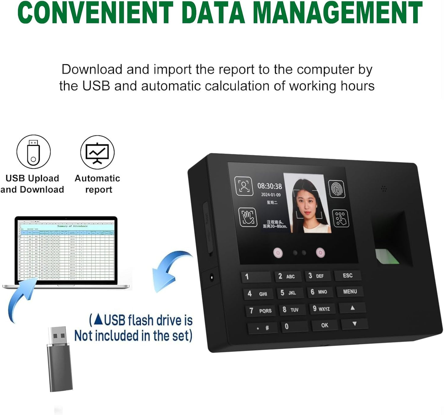 Employee Time Clocks for Small Business, Versatile 4 in 1 Time Machine (Face + Fingerprint + Palm Print + PIN), Clock in & Out Attendance Machine Punch Clock