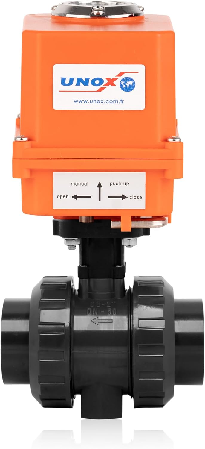 Unox 220V AC Electric Actuated Ø50 (1 1/2") U-PVC Ball Valve, Motorized Ball Valve For Water - PN16