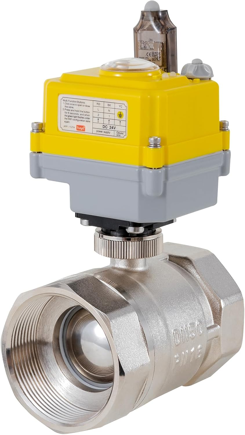 NPT 2'' Electric Ball Valve Intelligent Electric Valve DC24V Actuator/AC110V-230V Power Adapter, TUYA-APP WIFI Control Valve With Indicator and Manual Device 2-wire Automatic Return, Normally Closed