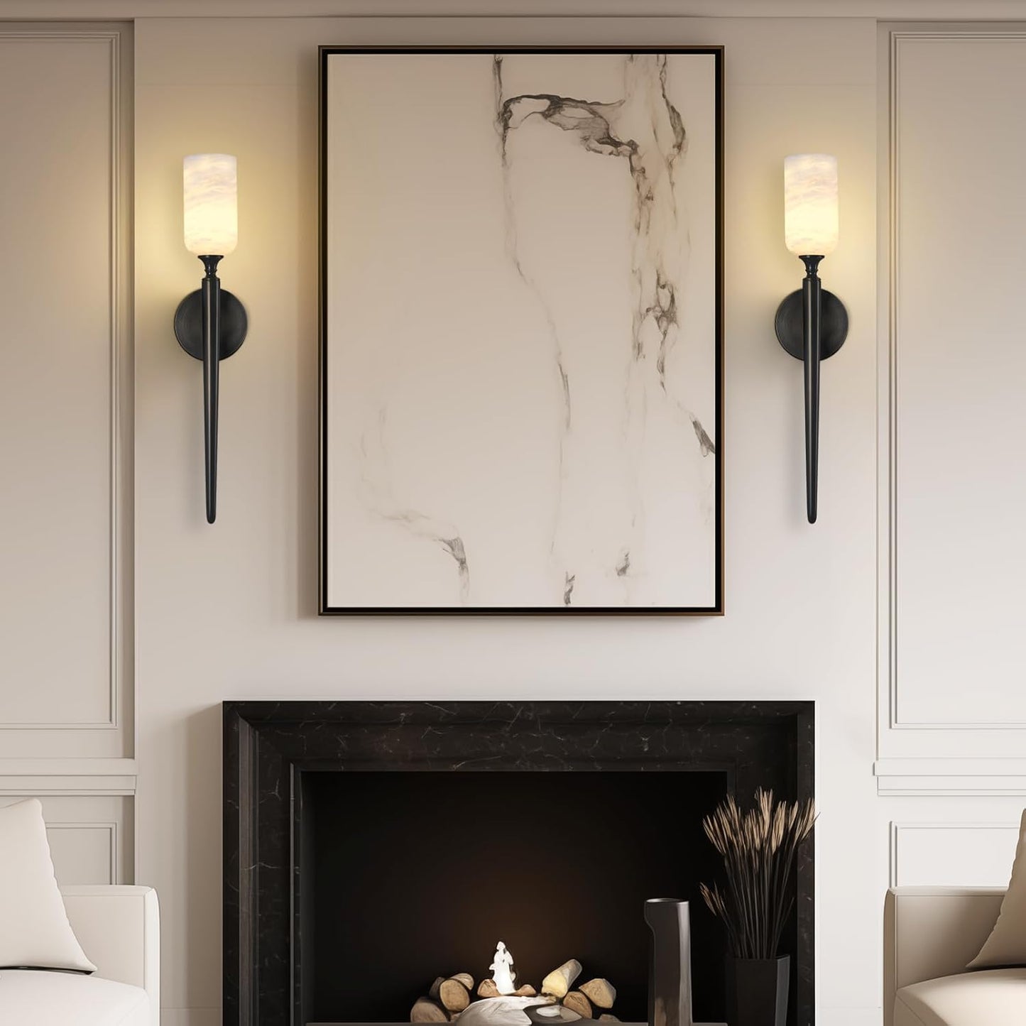 Alabaster Wall Sconce, Modern Bronze Bathroom Sconces, Marble Sconces Wall Lighting for Living Room Vanity Foyer Hallway Bedroom Staircase H-22in(Dimmable Bulb INCL)