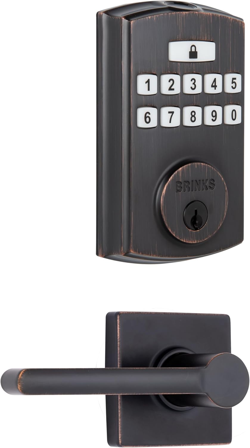 BRINKS Security Door Locks, High-Security Keyless Entry, Smart Electronic Door Lock with Deadbolt, Up to 50 Codes, Automatic Locking (Deadbolt & Passage Lever, Tuscan Bronze)
