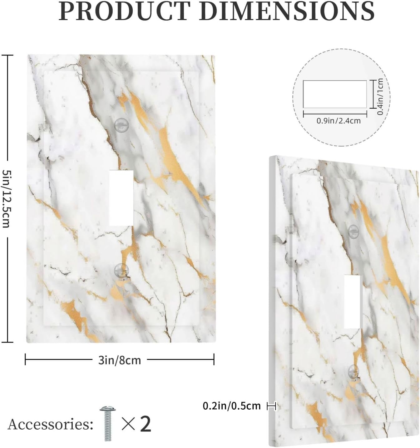 Decorative Light Switch Cover Marbling Style White Background Gold Gray Stripes 1 Gang Single Toggle Device Electrical Faceplate Switchplates Decorator Outlet Wall Plate For Bathroom