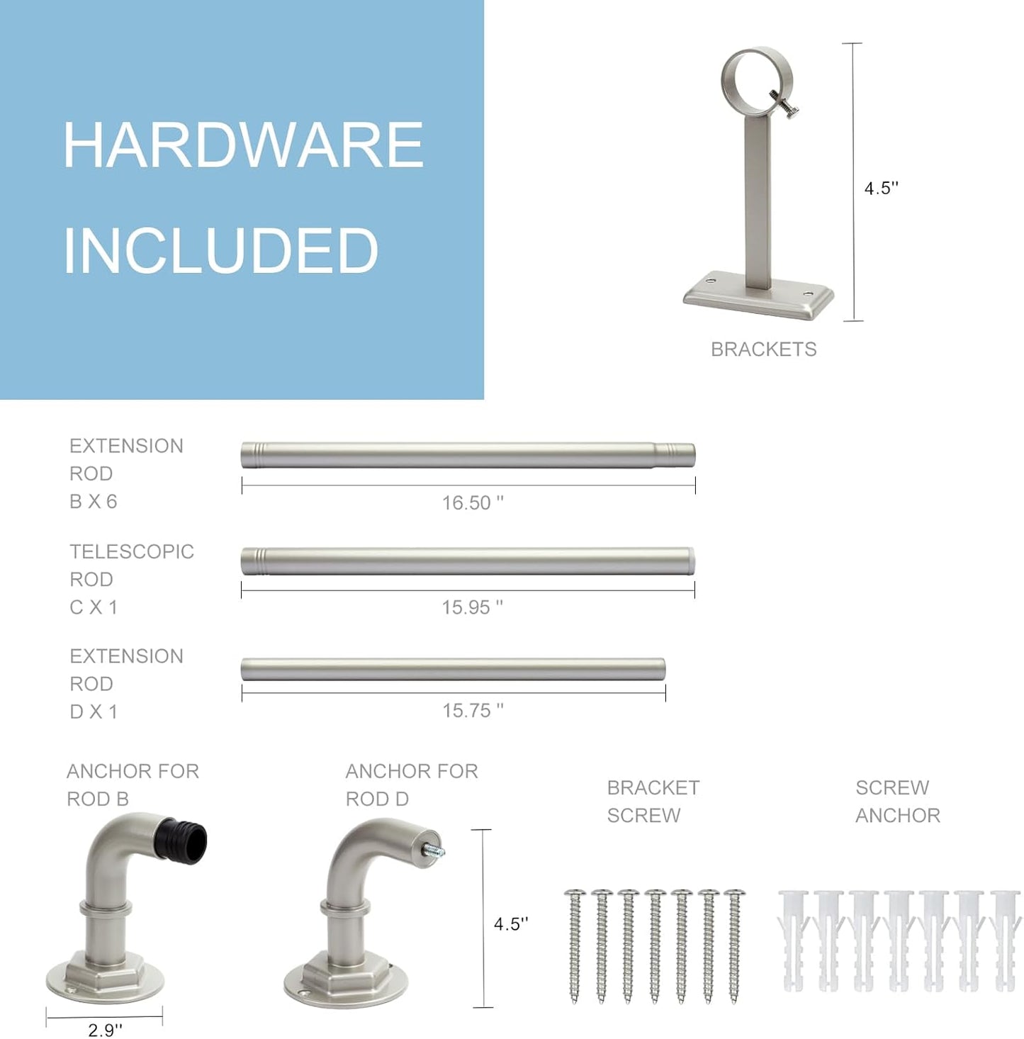 Curtain Rods for Windows 16 to 120 Inches Adjustable Blackout Wrap Around 1 Inch Diameter Curtain Rod, Brushed Nickel