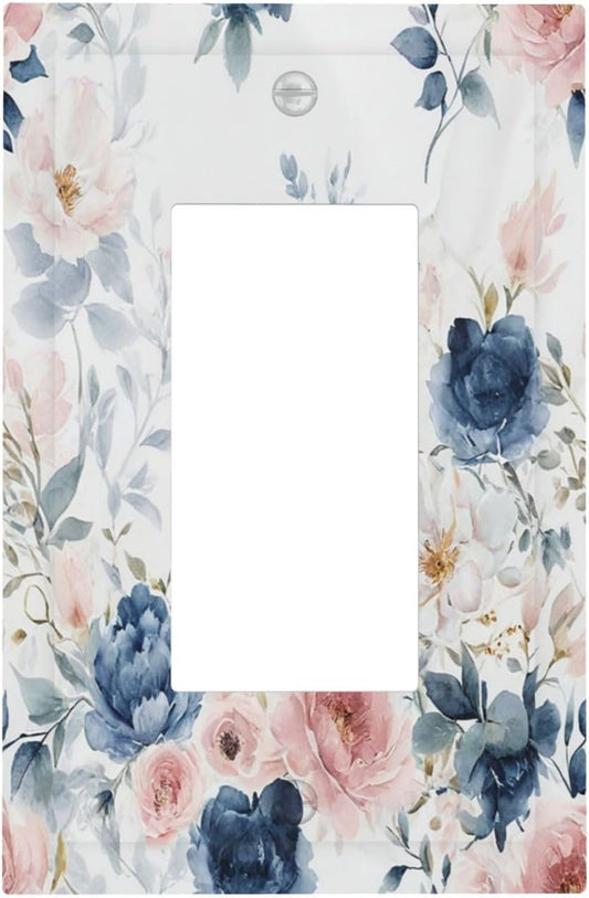 Outlet Covers Elegant Watercolor Pink Blue Flowers Floral 1 Gang Wall Plates Single Rocker Light Switch Covers Decorative Switch Plates Electrical GFCI Panel Covers for Home Office Decor 5 X 3 IN