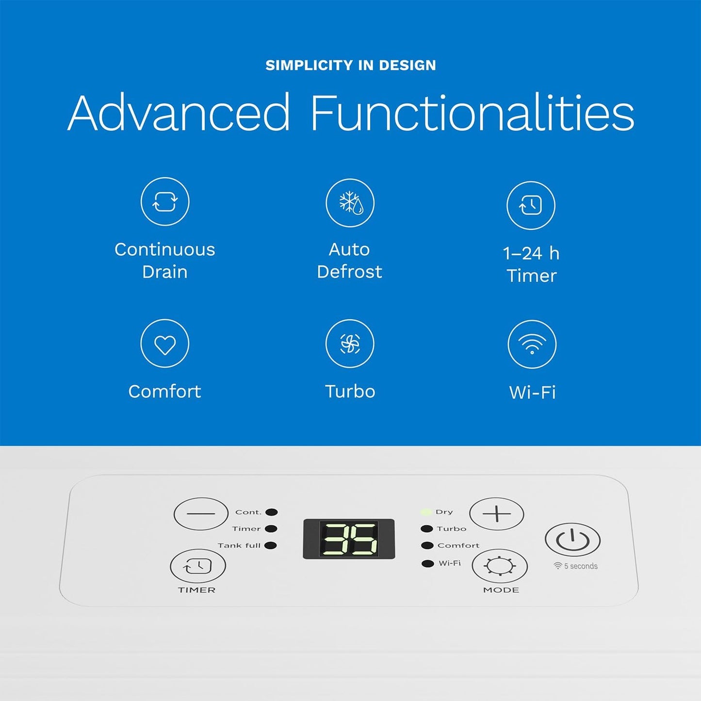 hOmeLabs Dehumidifier - Advanced Humidity & Moisture Control, Quiet, Efficient, Auto Shut-off, Ideal for Home, Basement, Office - 1,800 Sq Ft Wi-Fi (8 Pint MAX 24 Pint at 95°F, 90% RH)