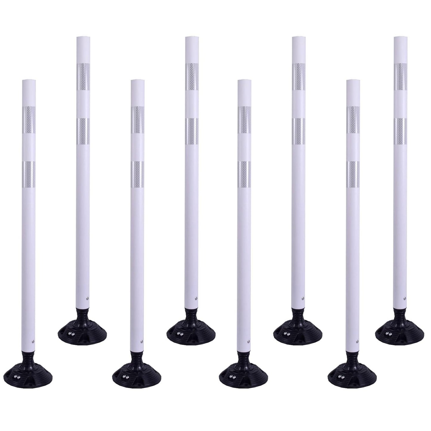 8 Pack Traffic Delineator Posts – High Visibility Reflective Safety Cones with Spring Base for Roadway, Parking, Garage, Construction Zones (White, 48 Inch)