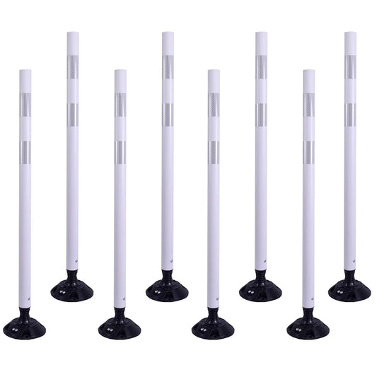 8 Pack Traffic Delineator Posts – High Visibility Reflective Safety Cones with Spring Base for Roadway, Parking, Garage, Construction Zones (White, 48 Inch)
