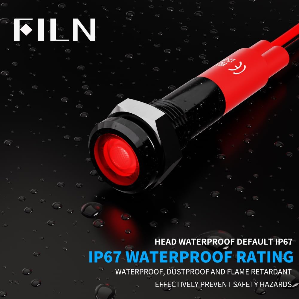 Indicator Light 10pcs 6mm 1/4" AC 12-24V Metal LED Waterproof Signal Lamp Pilot Dash Directional Car Truck Boat with Wire(Red 12V-24V)