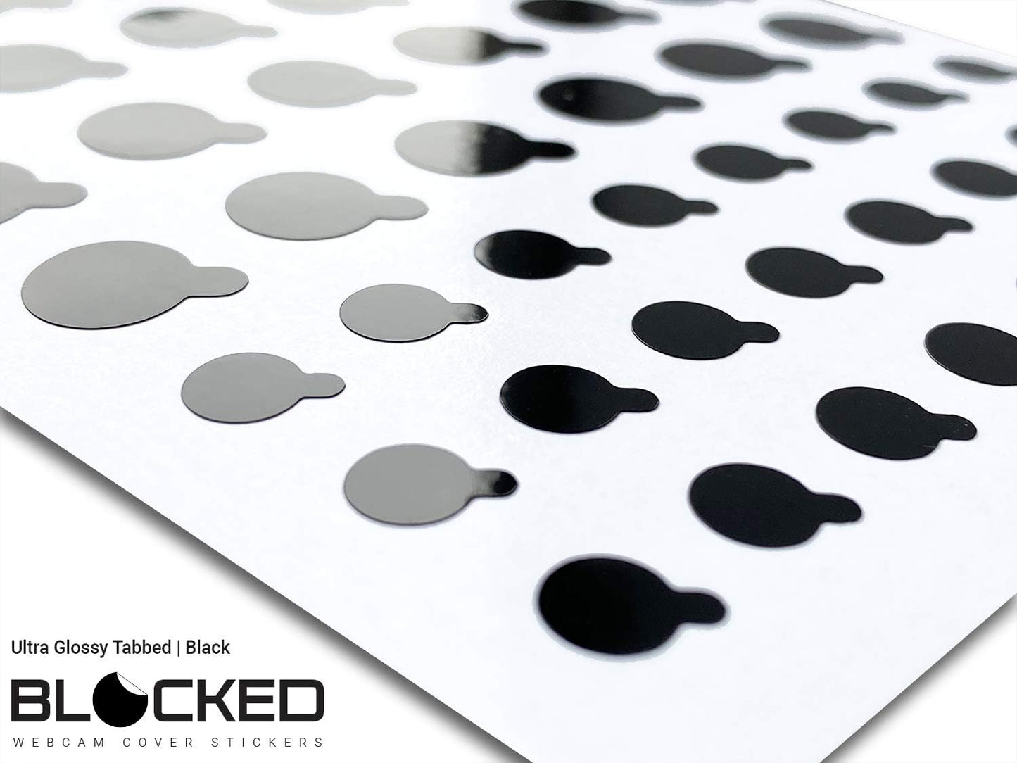 BLOCKED Stackable Webcam/Camera Vinyl Covers | 57 TabbedLow-Tack Restickable Webcam Sticker | Multiple Sizes | Black 57-Pack Tabbed (Ultra Glossy)